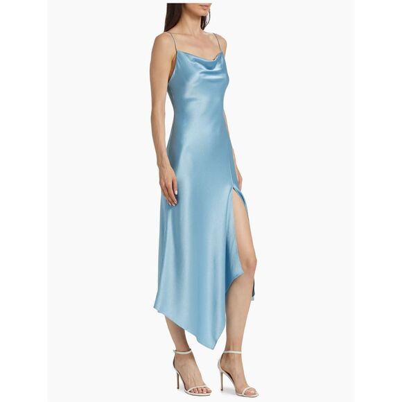 NWT Alice + Olivia Cowl Neck Waterfall Maxi Slip Dress Light Blue Size 2 $395 - Picture 2 of 10